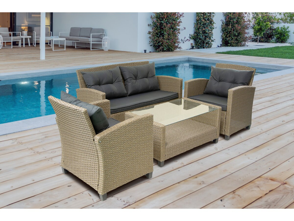Mueble de jardín bajo de resina de 4 plazas "Joe" - Beige