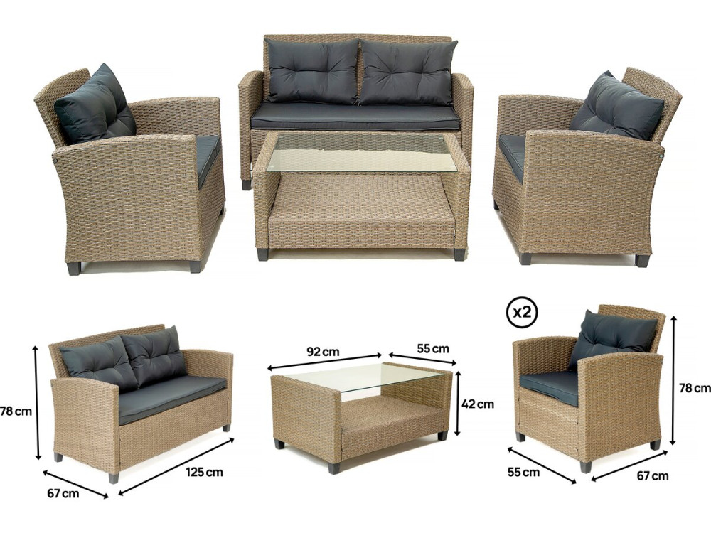 Mueble de jardín bajo de resina de 4 plazas "Joe" - Beige