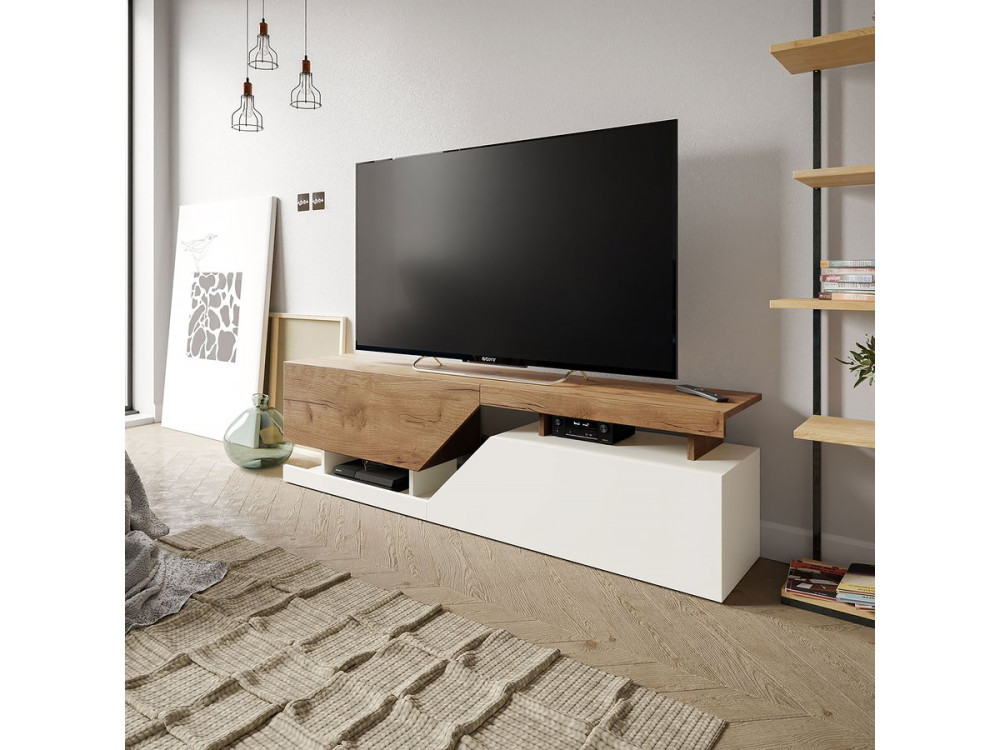 Soporte de TV "Ceelias" - 160 x 46 x 35 cm - Blanco/Marrón