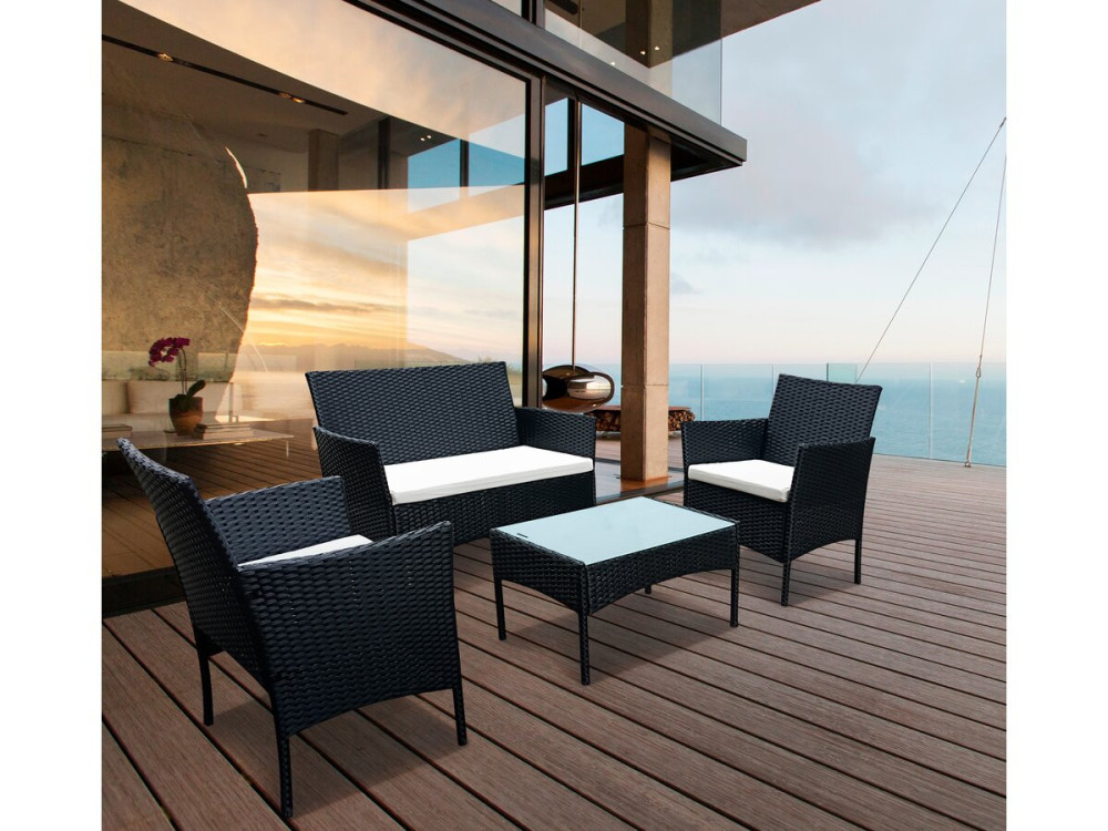 Mueble de jardín bajo de resina "Toronto" 4 plazas - Negro