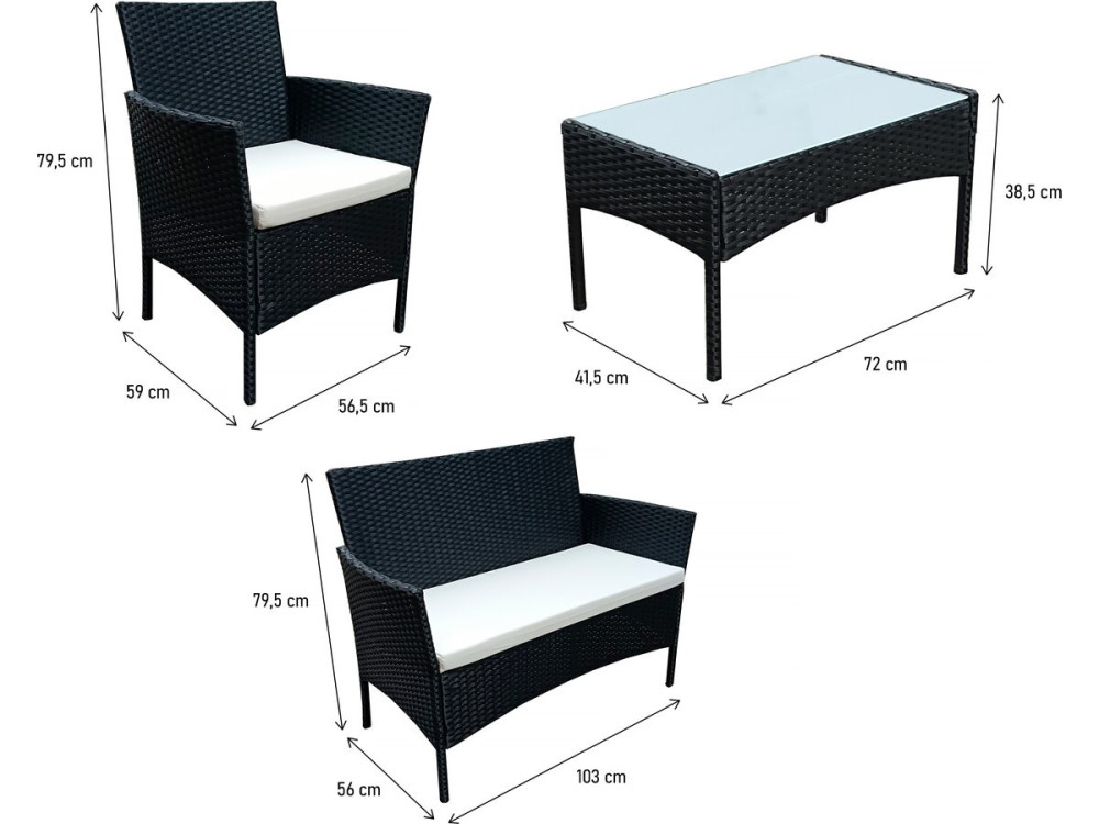 Mueble de jardín bajo de resina "Toronto" 4 plazas - Negro