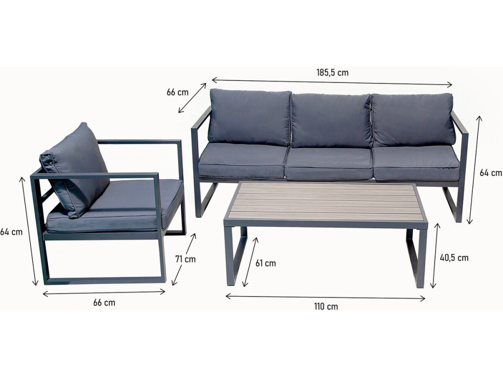 Muebles de jardín de aluminio "Adela" - 5 plazas - Gris
