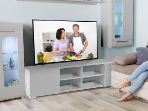 Mueble TV "Alicia" en MDF lacado gris - 4 nichos y 2 puertas