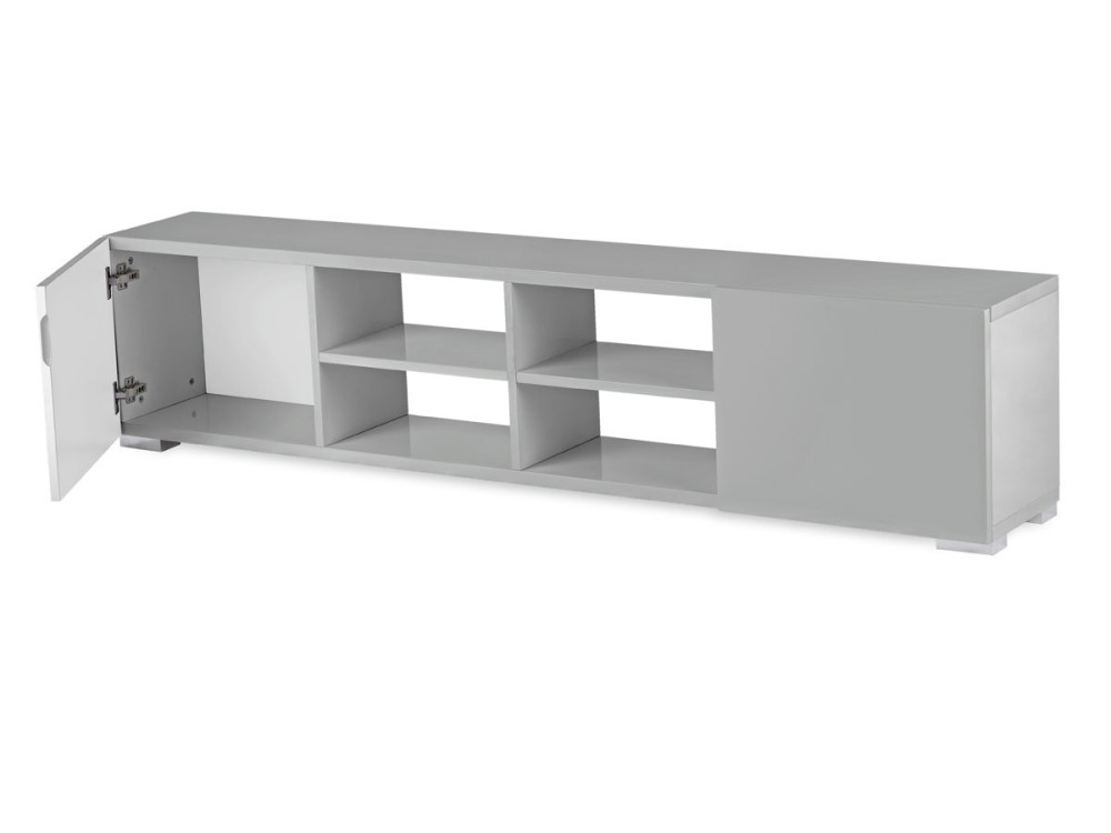 Mueble TV "Alicia" en MDF lacado gris - 4 nichos y 2 puertas