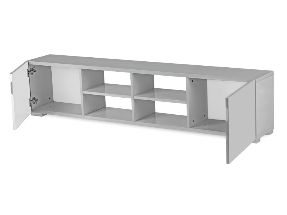 Mueble TV "Alicia" en MDF lacado gris - 4 nichos y 2 puertas