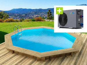 Piscina de madera "Verona" - 5,10 x 1,20 m + bomba de calor reversible "Simplicity by Hayward" ON/OFF - 5 kW - Blanco