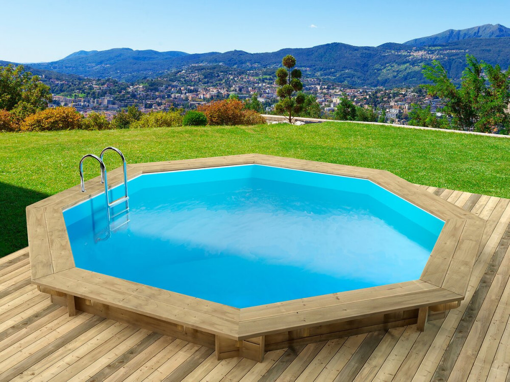 Piscina de madera "Verona" - 5,10 x 1,20 m + bomba de calor reversible "Simplicity by Hayward" ON/OFF - 5 kW - Blanco