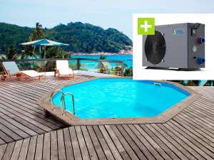 Piscina de madera "Venecia" - 5,80 x 1,31 m + Bomba de calor reversible "Simplicity by Hayward" ON/OFF - 5 kW - Blanco