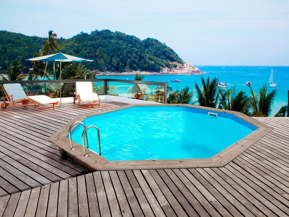 Piscina de madera "Venecia" - 5,80 x 1,31 m + Bomba de calor reversible "Simplicity by Hayward" ON/OFF - 5 kW - Blanco