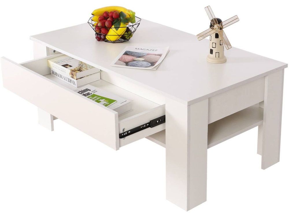 Mesa de centro rectangular con cajón "Joy" - Blanco