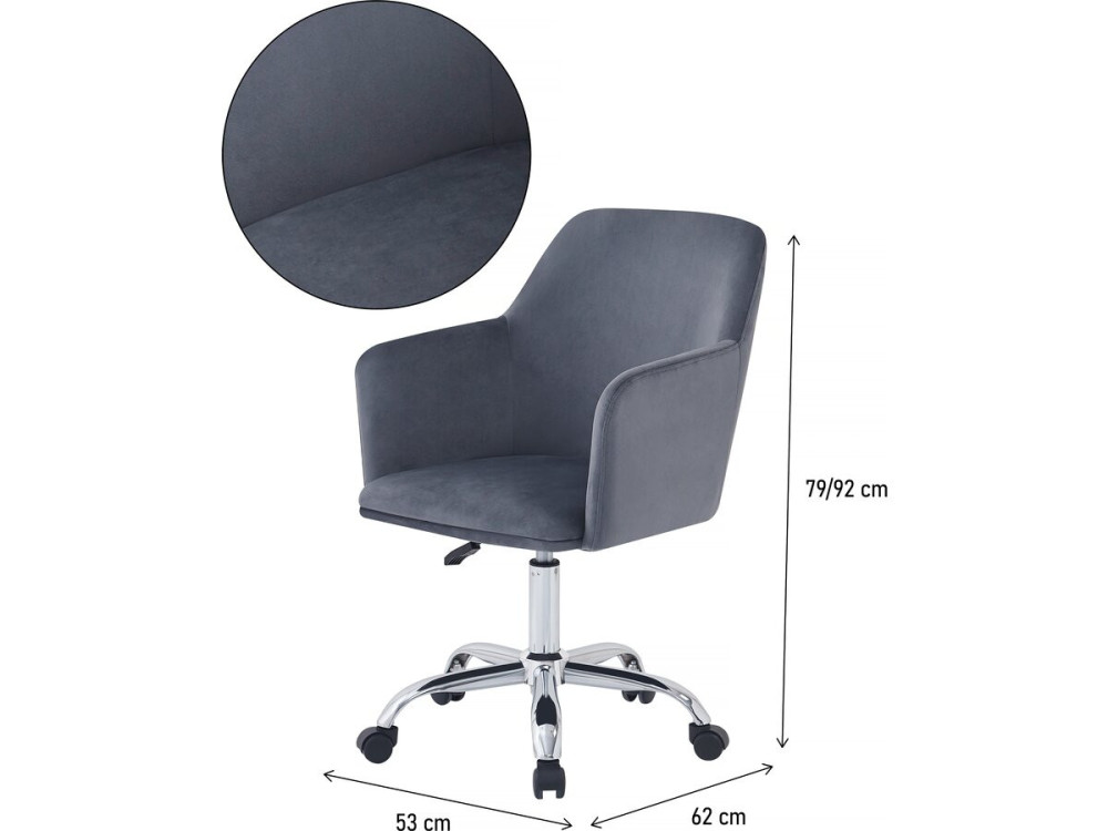 Silla de oficina ajustable de terciopelo "Ophélie" - Gris
