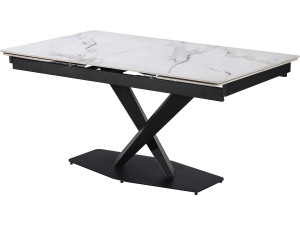 Mesa de comedor extensible de cerámica para 6 a 10 personas "Silence" - Blanco jaspeado gris