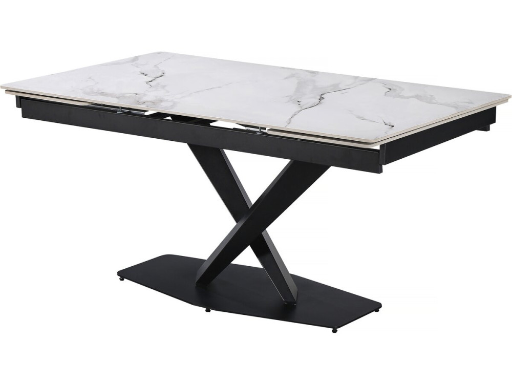 Mesa de comedor extensible de cerámica para 6 a 10 personas "Silence" - Blanco jaspeado gris