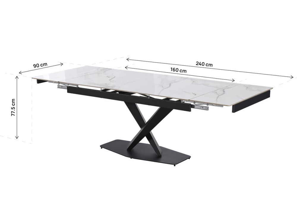 Mesa de comedor extensible de cerámica para 6 a 10 personas "Silence" - Blanco jaspeado gris