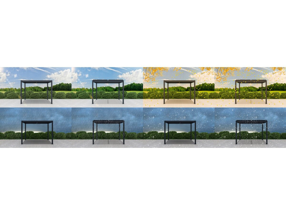 Pérgola bioclimática "Windsor" 3 x 3 con led de aluminio - Gris
