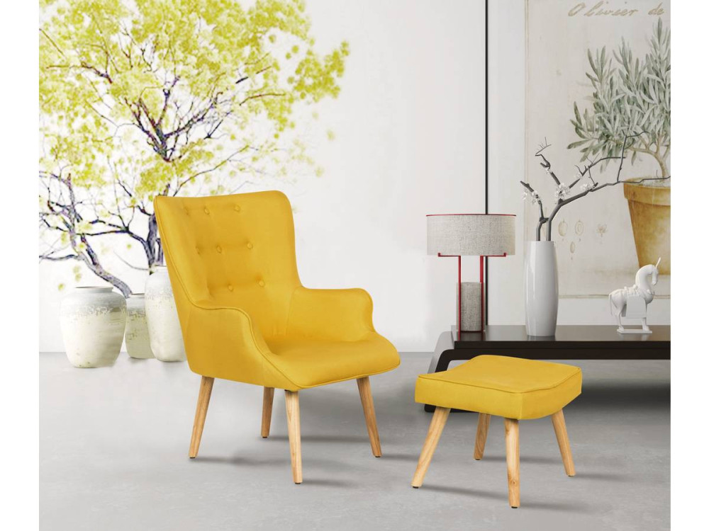 Sillón escandinavo en tela “Odense” - 73 x 81 x 92,5 cm - Amarillo