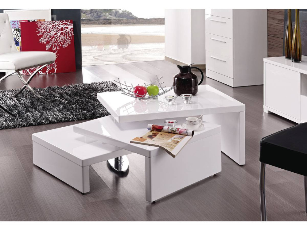 Mesa de centro extensible "Elysa" en MDF blanco lacado - 80 x 59 x 37,5 cm