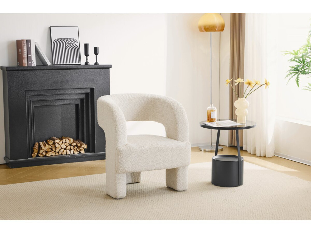 Sillón de 3 patas de diseño con tejido de rizo «Madison» - Blanco
