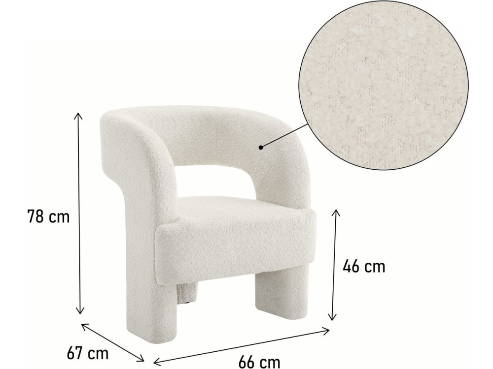Sillón de 3 patas de diseño con tejido de rizo «Madison» - Blanco