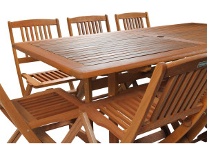 Comedor/Salón de jardín en madera exótica Hong Kong - Mesa plegable + 8 sillas plegables 2