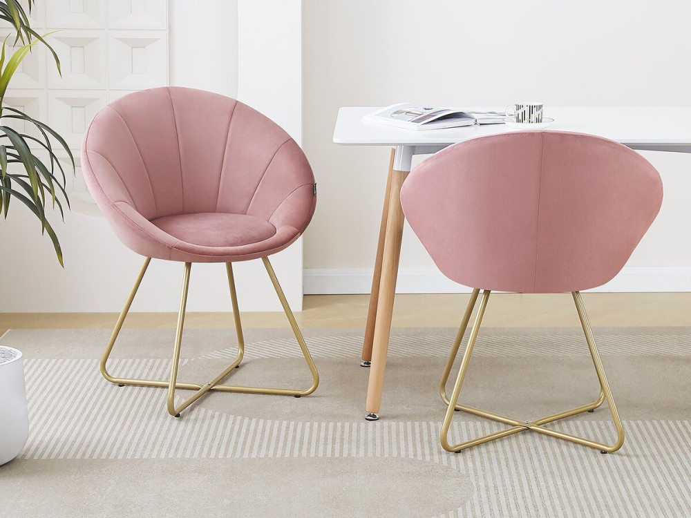 Juego de 2 sillas de comedor de terciopelo "Rosalie" - Rosa