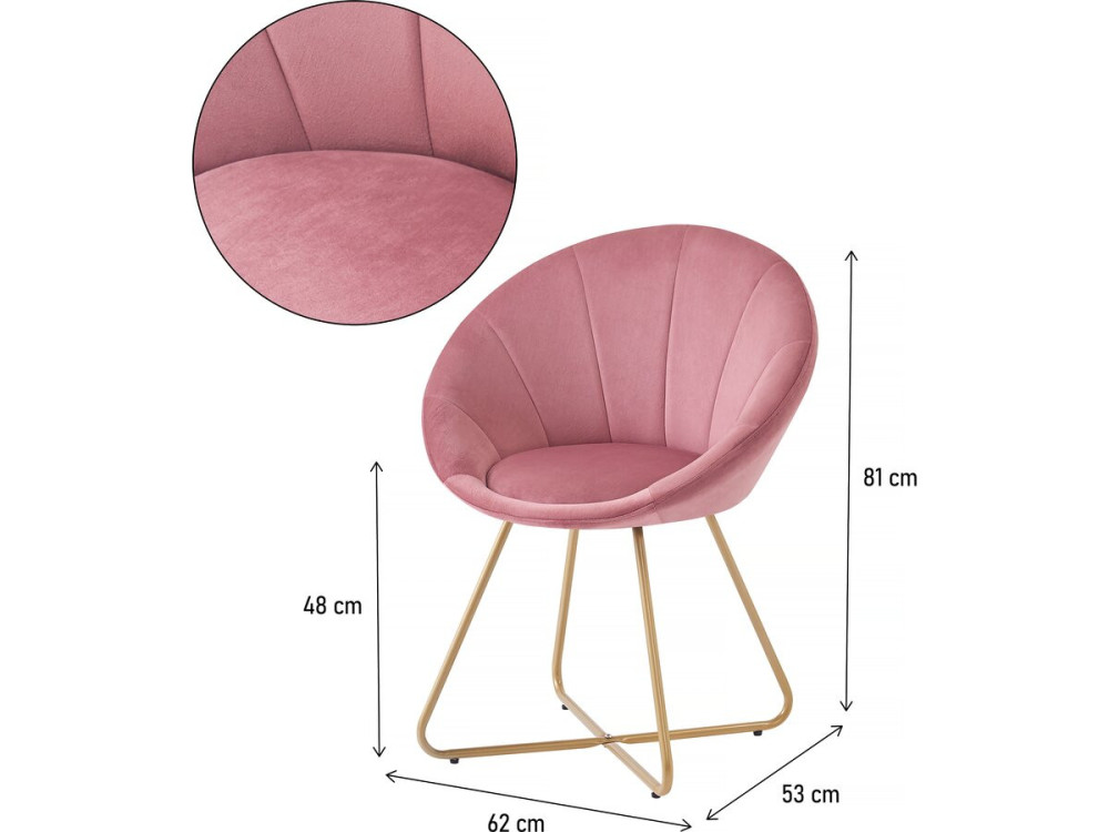Juego de 2 sillas de comedor de terciopelo "Rosalie" - Rosa