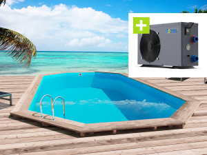 Piscina de madera "Sao Paulo" -  6.57 x 4.07 x 1.20m + Bomba de calor reversible  "Simplicity by Hayward" ON/OFF - 5 kW - Blanco