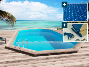 Piscina de madera "Sao Paulo" -  6.57 x 4.07 x 1.20m - Cubierta Burbujas 180 µ - Cubierta de invierno 280 g/m² -