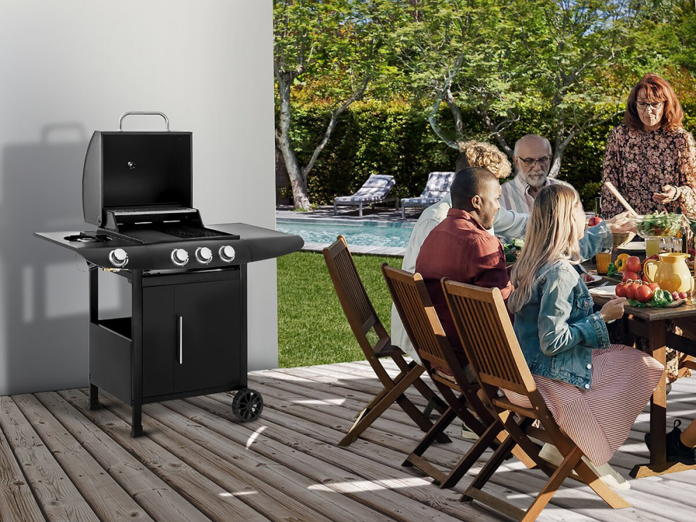 Barbacoa de gas "Feria 4" - 4 fuegos incluido 1 lateral - 11,5 kw - Negro
