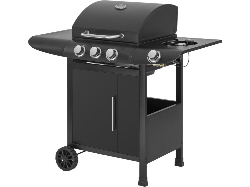 Barbacoa de gas "Feria 4" - 4 fuegos incluido 1 lateral - 11,5 kw - Negro