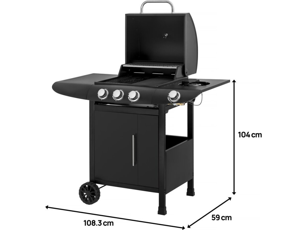 Barbacoa de gas "Feria 4" - 4 fuegos incluido 1 lateral - 11,5 kw - Negro