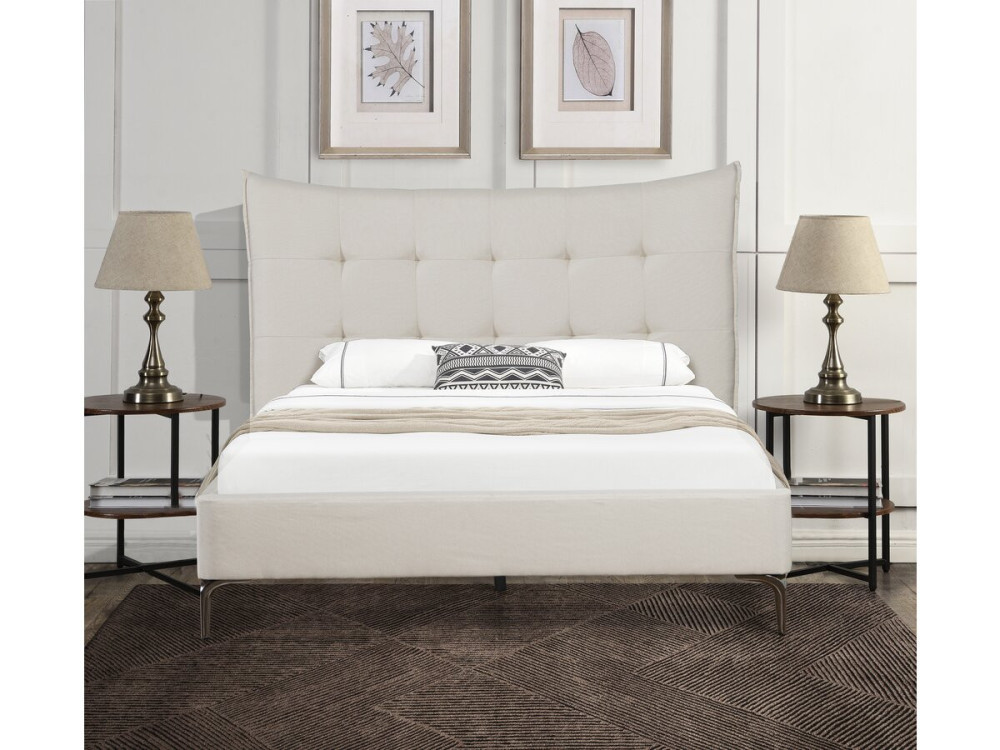 Cama doble de tejido capitoné «Aspen» 180 x 200 cm - Beige