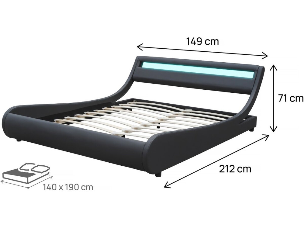 Cama LED "Natacha" - 140 x 190 cm - Negro