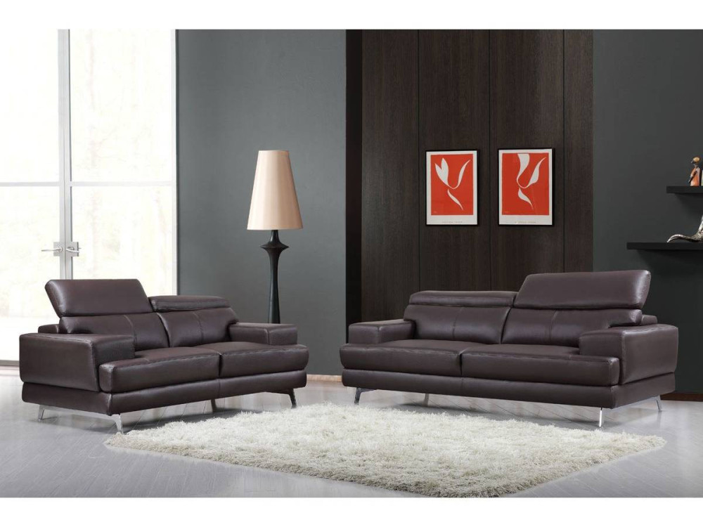 Sofá "Venice" de piel regenerada y PVC - 2 plazas - Marrón