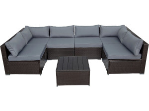 Conjunto de muebles de jardín panorámico "Océane" de resina trenzada - 6 plazas - Marrón