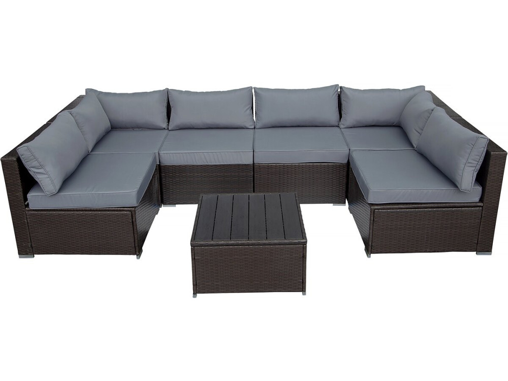 Conjunto de muebles de jardín panorámico "Océane" de resina trenzada - 6 plazas - Marrón