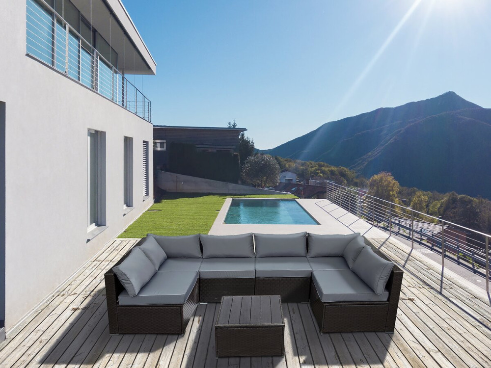 Conjunto de muebles de jardín panorámico "Océane" de resina trenzada - 6 plazas - Marrón