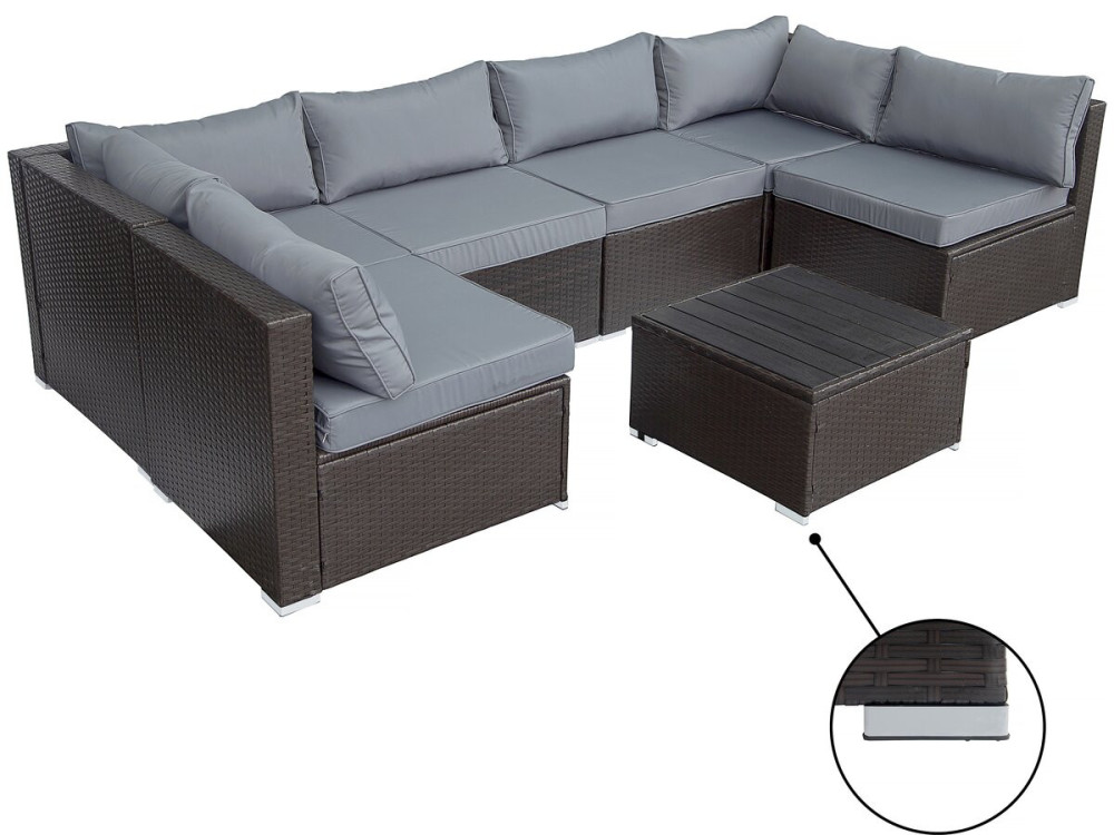 Conjunto de muebles de jardín panorámico "Océane" de resina trenzada - 6 plazas - Marrón