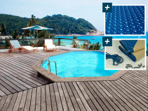 Piscina de madera " Verona " - 5,10 x 1,20 m - Cubierta de burbujas 180 µ - Cubierta de invierno 280 g/m².