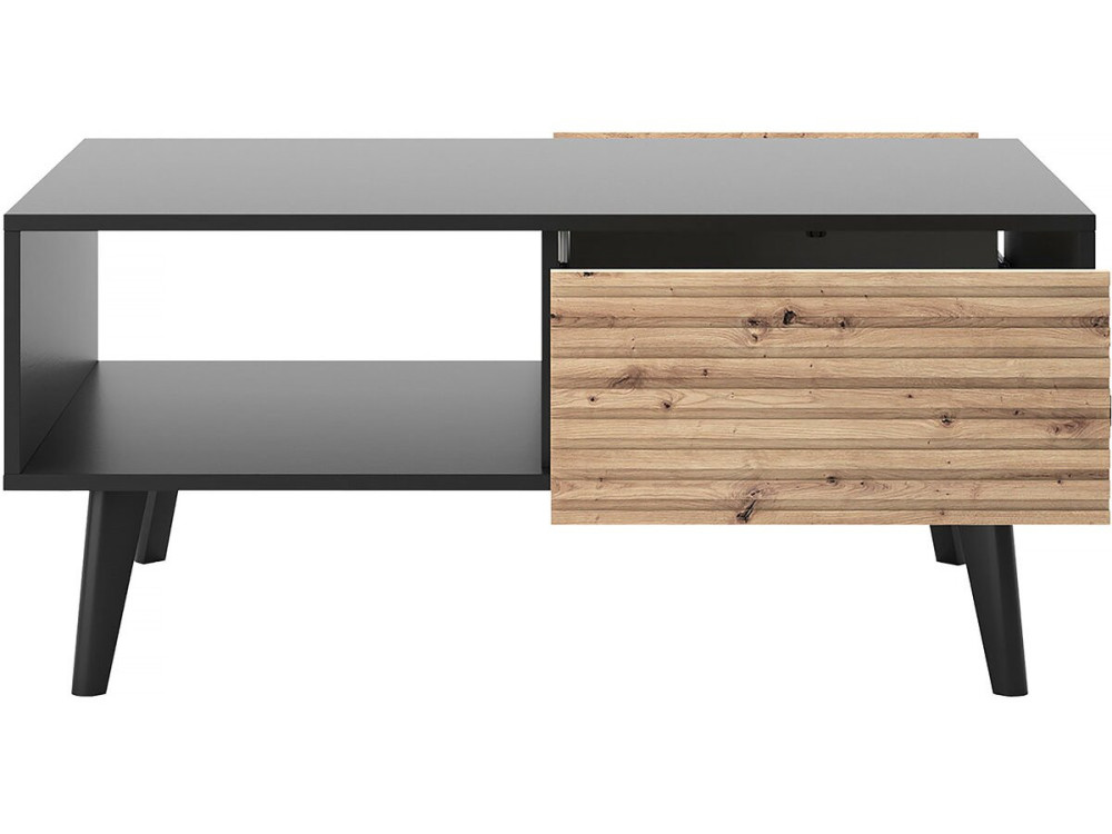 Mesa baja rectangular de madera "Silas" - Negro/Roble artesanal