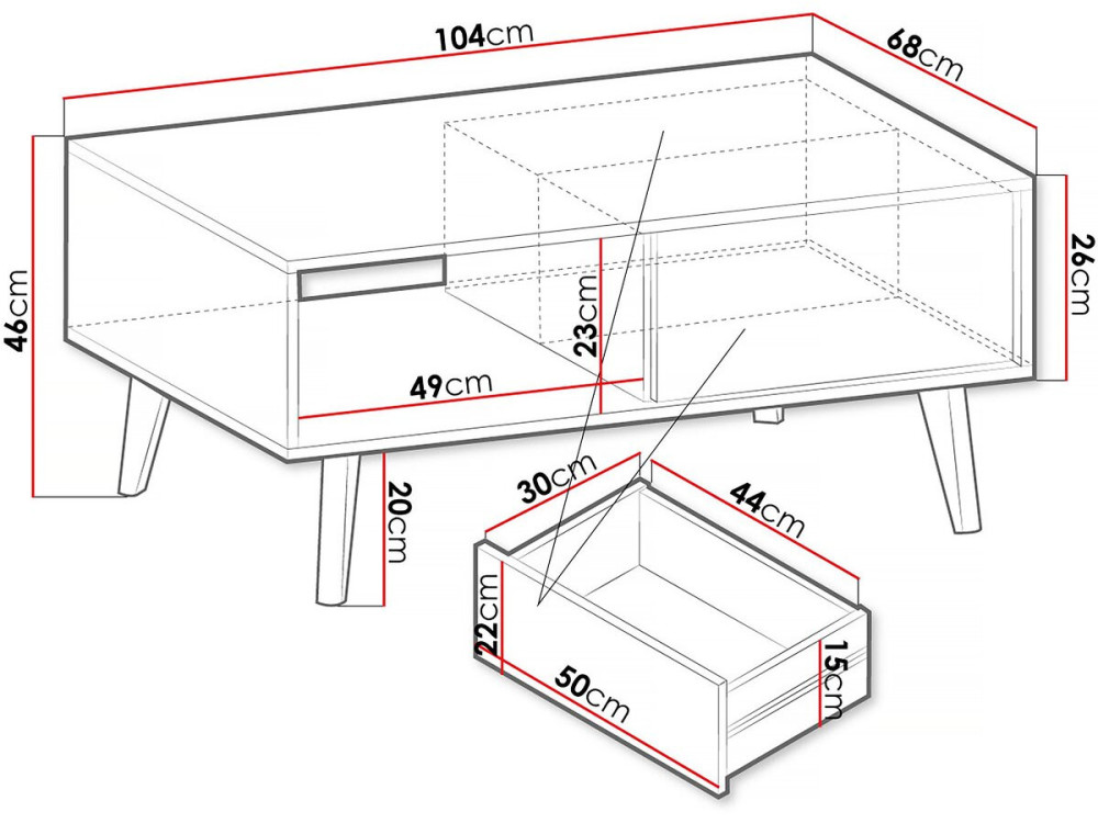 Mesa baja rectangular de madera "Silas" - Negro/Roble artesanal