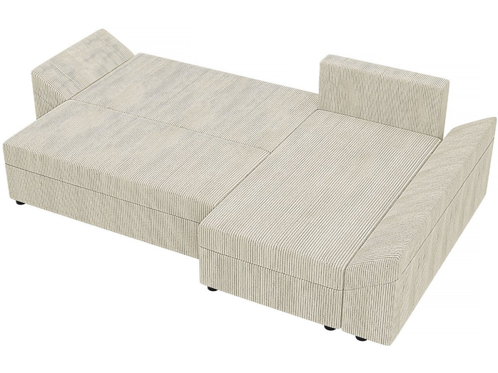 Sofá cama esquinero de pana "Vaugirard" con box - 3 plazas - Beige