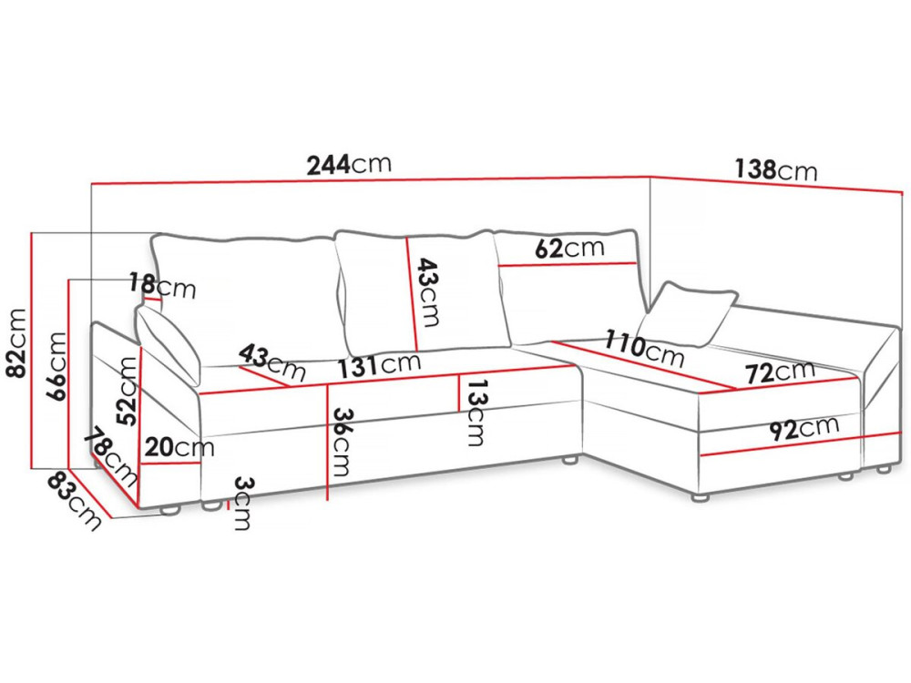 Sofá cama esquinero de pana "Vaugirard" con box - 3 plazas - Beige
