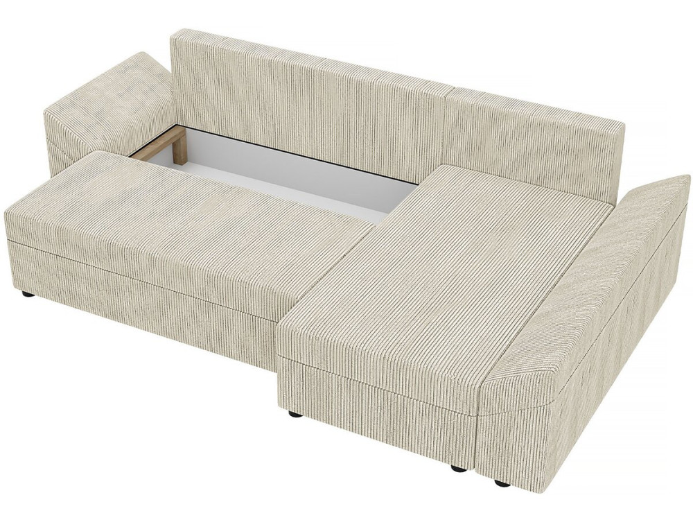 Sofá cama esquinero de pana "Vaugirard" con box - 3 plazas - Beige