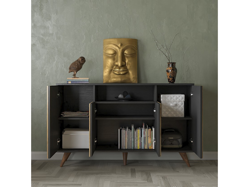 FRN-9004-1" aparador de madera - 140 x 35 x 91 cm - Madera, Negro, Pino atlántico
