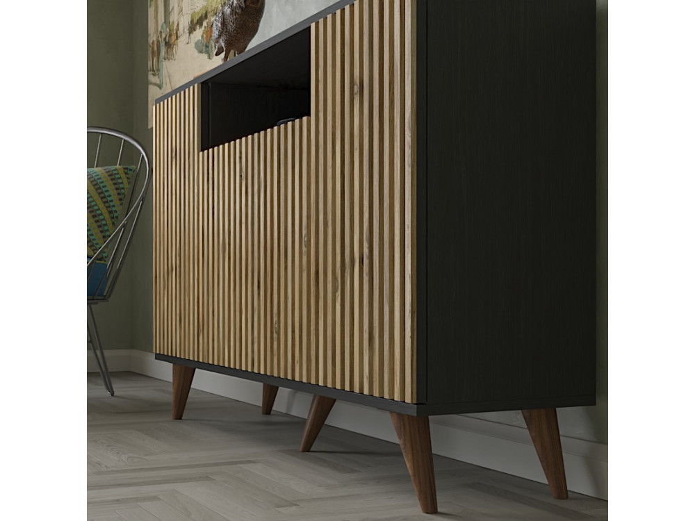 FRN-9004-1" aparador de madera - 140 x 35 x 91 cm - Madera, Negro, Pino atlántico