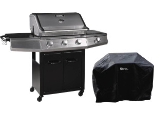 Barbacoa a gas "Bingo 4" - 4 quemadores (1 lateral) - 14kW + Funda de protección -  Negro