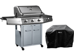 Barbacoa a gas con LED "Bingo 4" - 4 quemadores (1 lateral) - 14kW + Funda de protección- Plateado