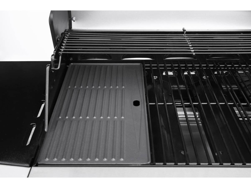 Barbacoa a gas con LED "Bingo 4" - 4 quemadores (1 lateral) - 14kW + Funda de protección- Plateado