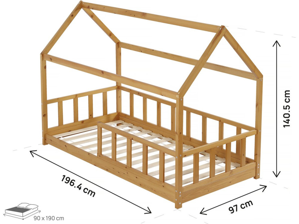 Cama infantil de madera "Mila" - 90 x 190 cm - Marrón